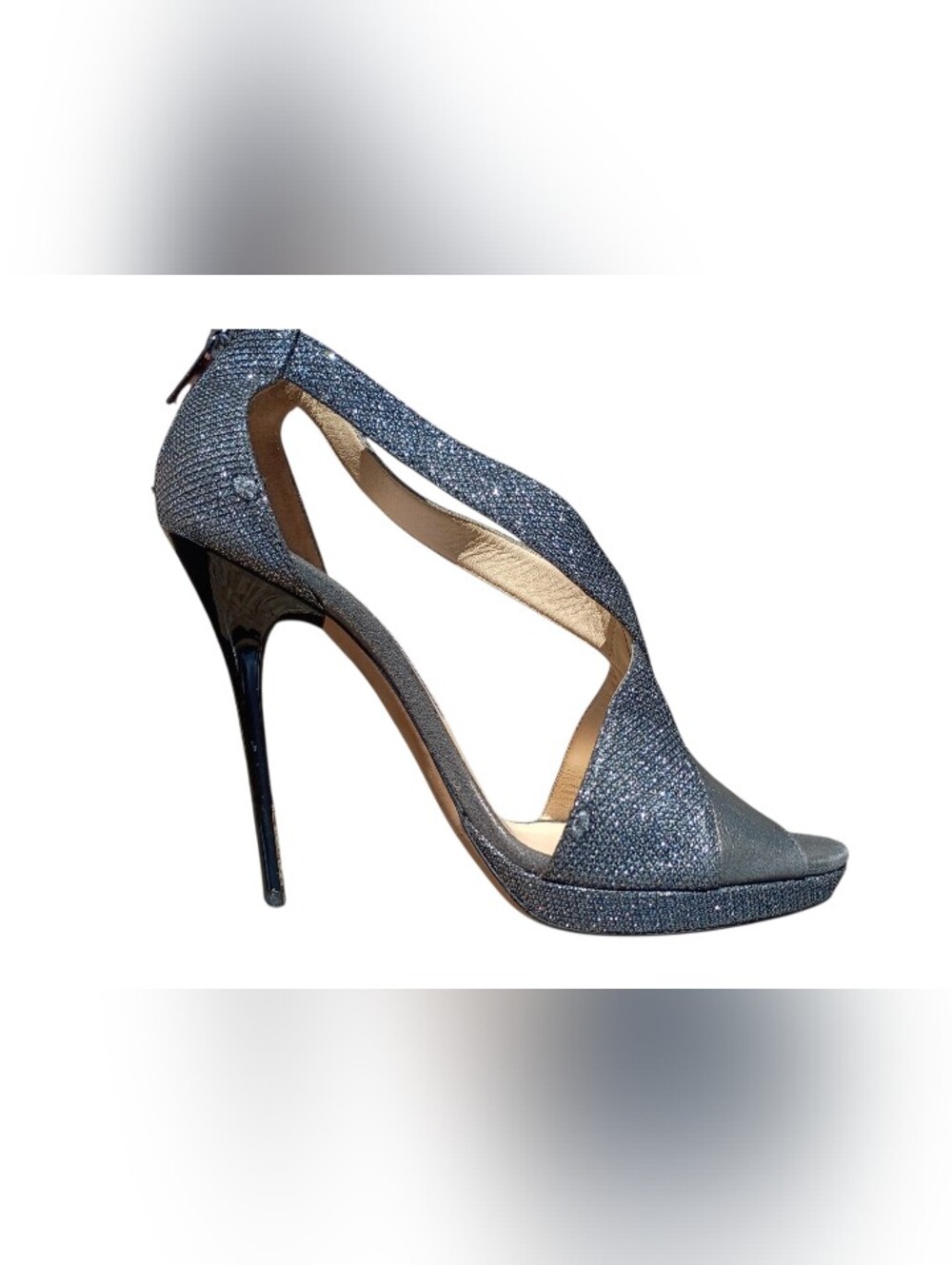 Authentic Jimmy Choo Leather Glitter Sandals With A 5 Inch Heel Size 39 - Picture 8 of 9